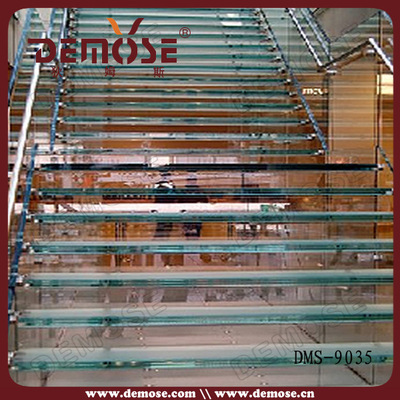 出口級無水泥基礎直型梯｜大型商場玻璃踏板樓梯DMS-9035定制方案解析